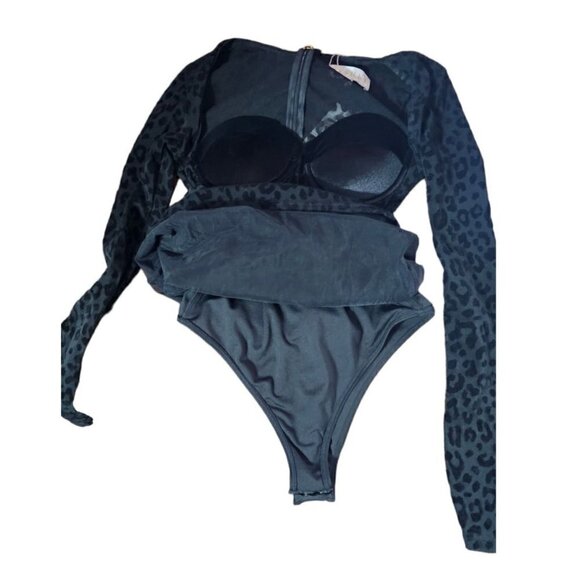 NWT Meshki black seara devore long sleeve corset top leopard mini dress size XS - Picture 12 of 13